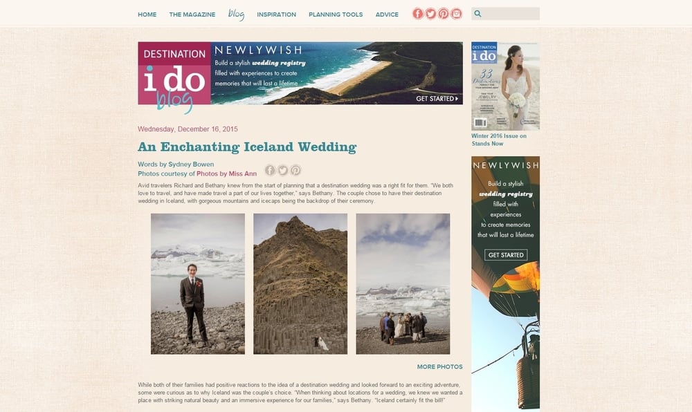 Adventure Wedding Published on I Do Destination Weddings Blog