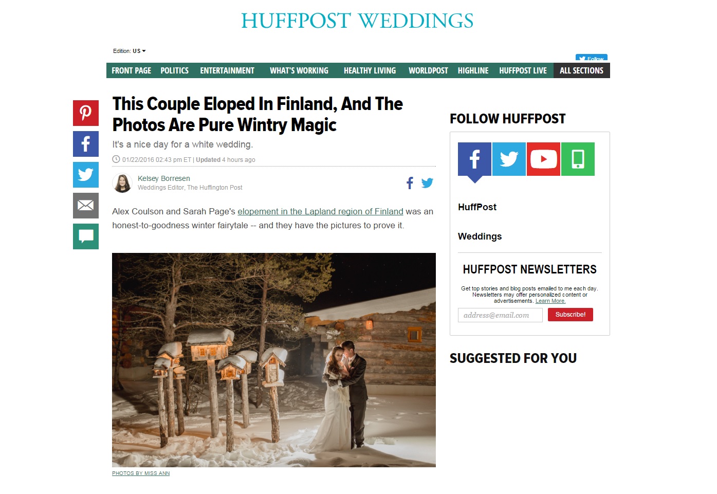 Finnish Lapland Wedding Featured on HuffPost Photos by Miss Ann